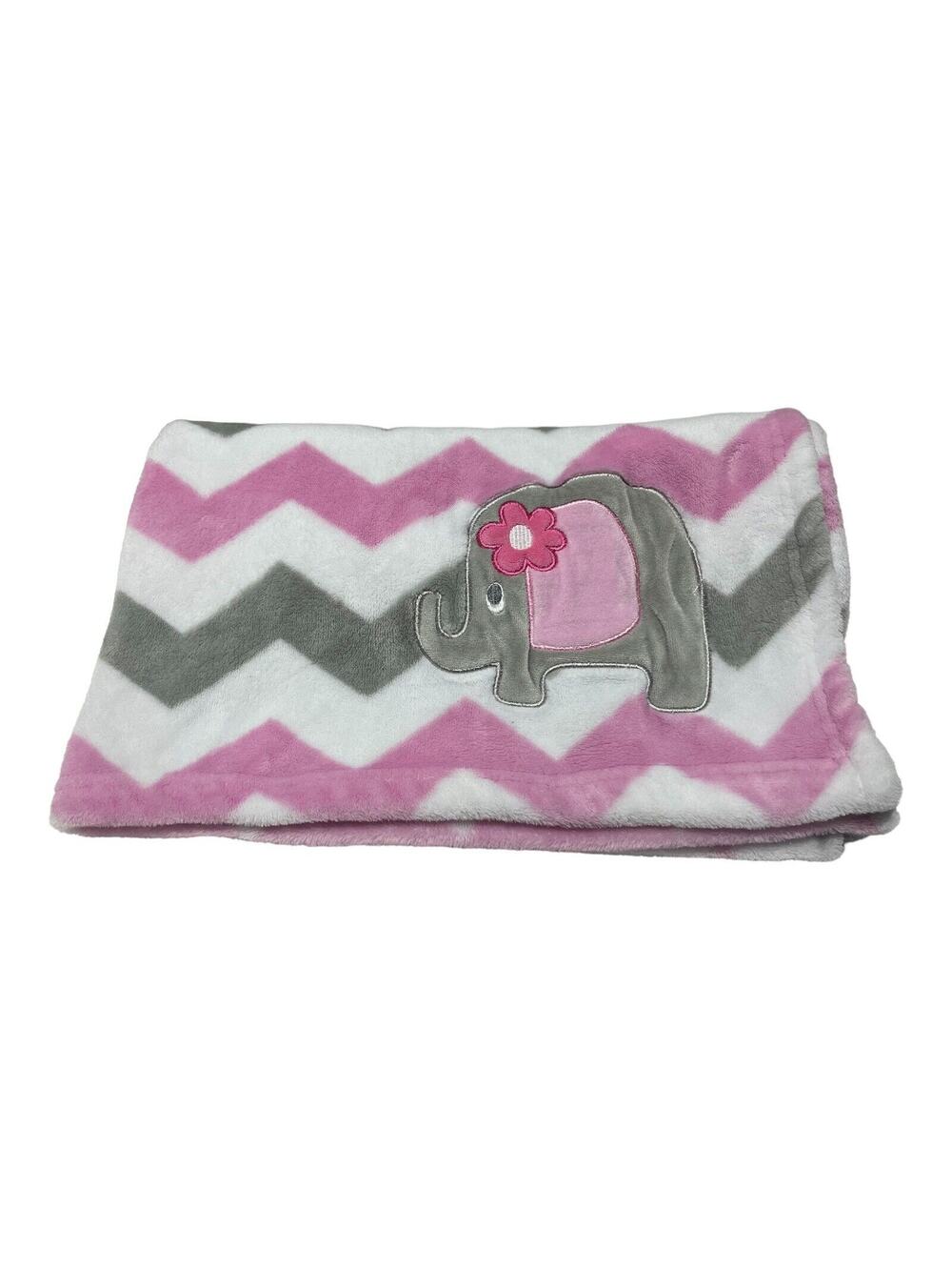 Baby Essentials Elephant Baby Blanket Pink Gray White Chevron Zig Zag Girl